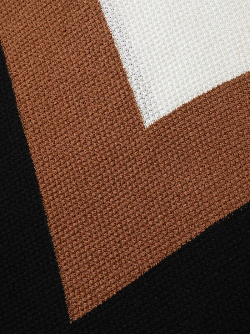 Textured Color Contrast Round Neck Pullover