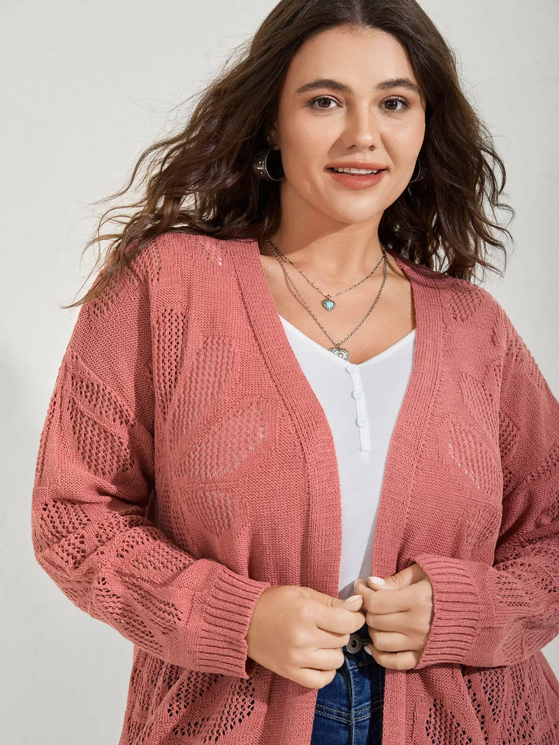 Floral Cut-Out Jacquard Knit Cardigan