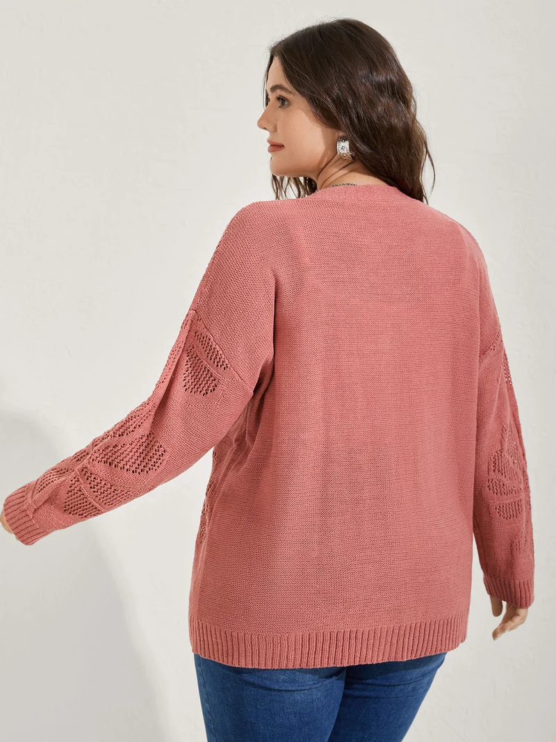 Floral Cut-Out Jacquard Knit Cardigan