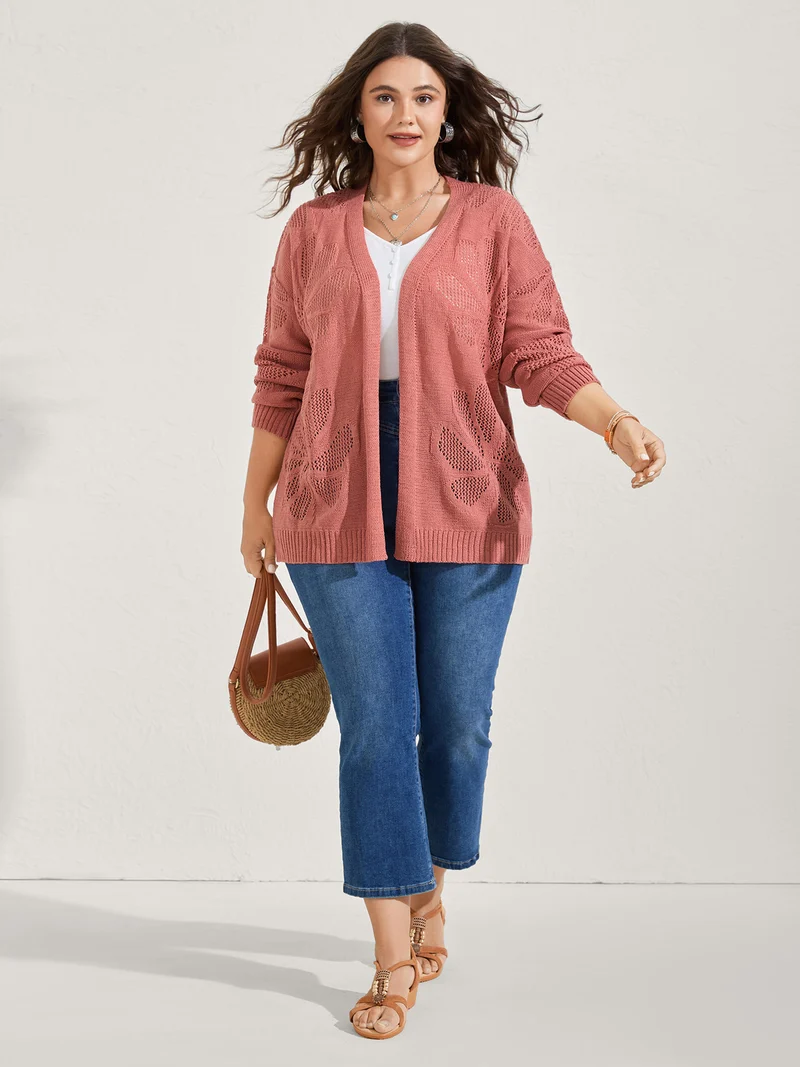 Floral Cut-Out Jacquard Knit Cardigan