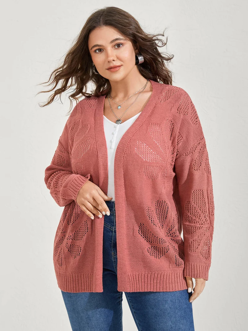 Floral Cut-Out Jacquard Knit Cardigan