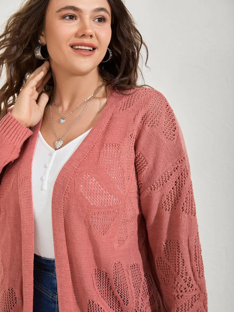 Floral Cut-Out Jacquard Knit Cardigan