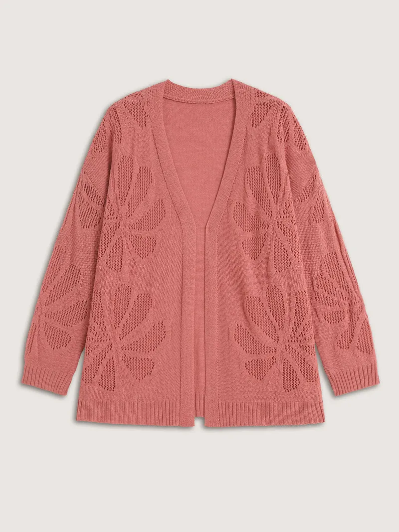 Floral Cut-Out Jacquard Knit Cardigan