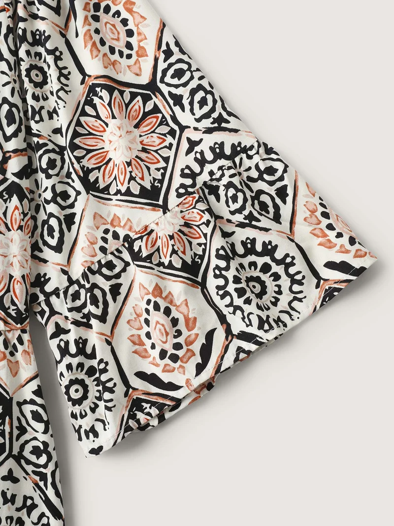 Ornate Print Neck-Tie Maxi Dress