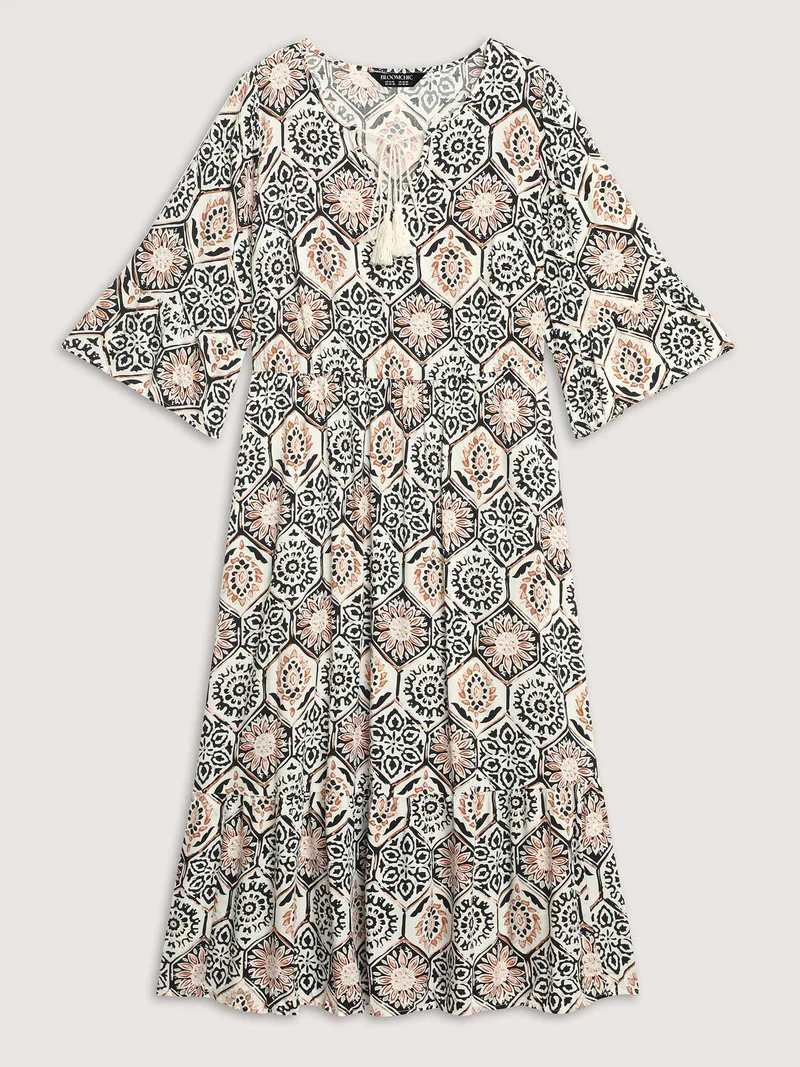 Ornate Print Neck-Tie Maxi Dress