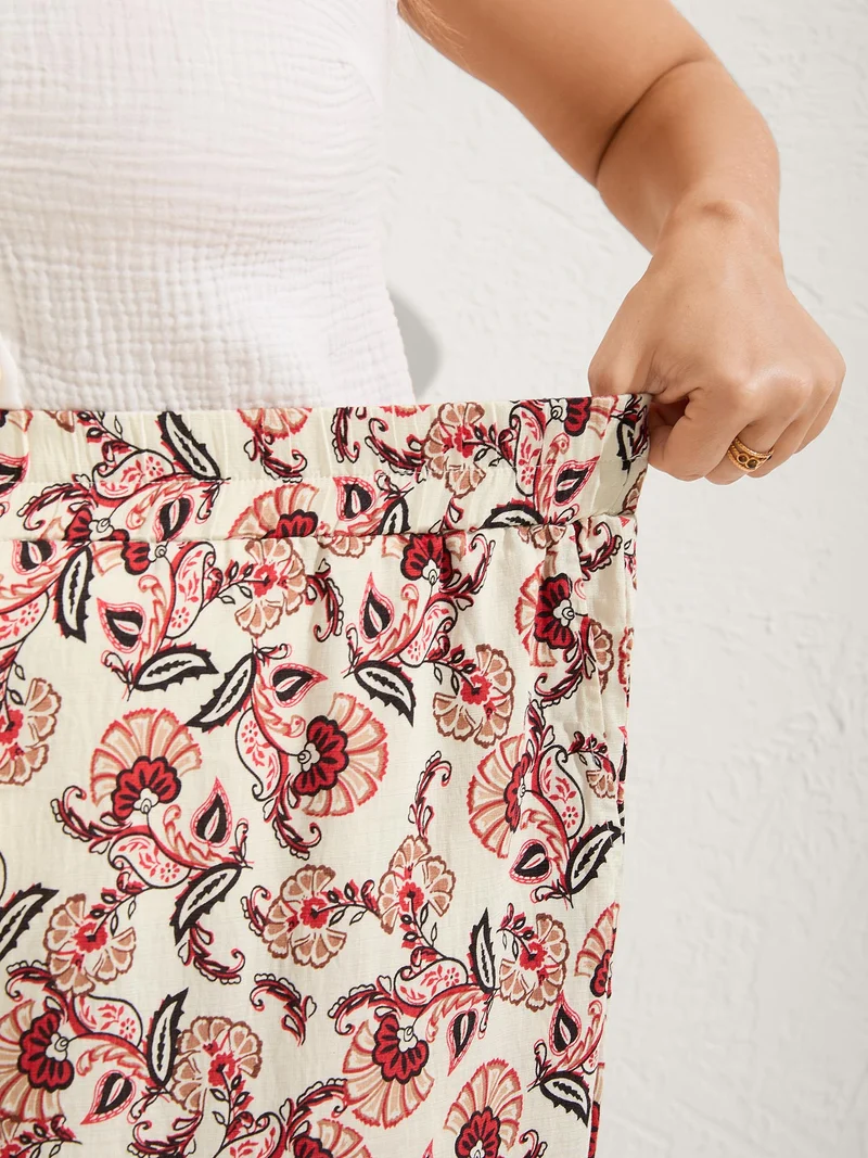Boho Print Stretchy Waist Wide-Leg Pants