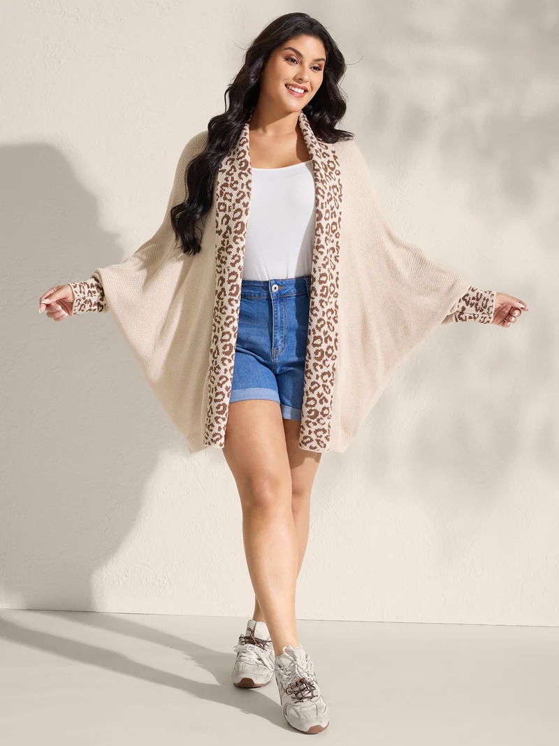 Leopard Collar Dolman Sleeve Knit Cardigan