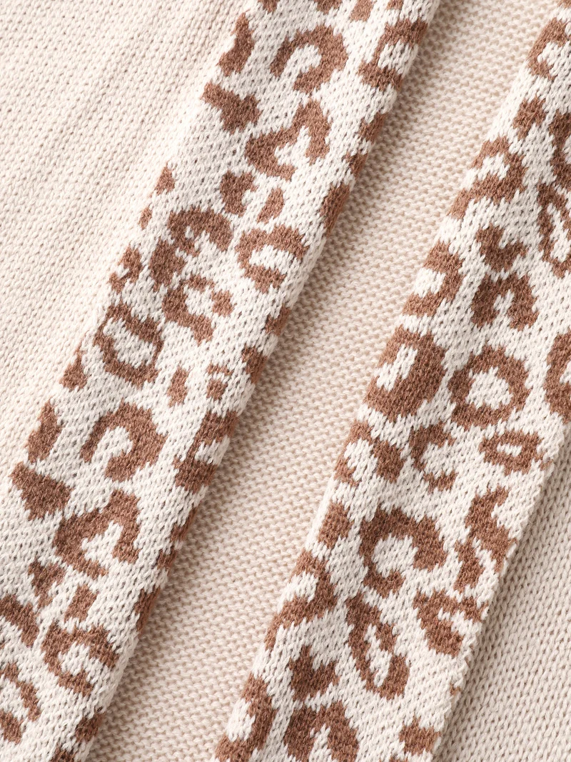 Leopard Collar Dolman Sleeve Knit Cardigan