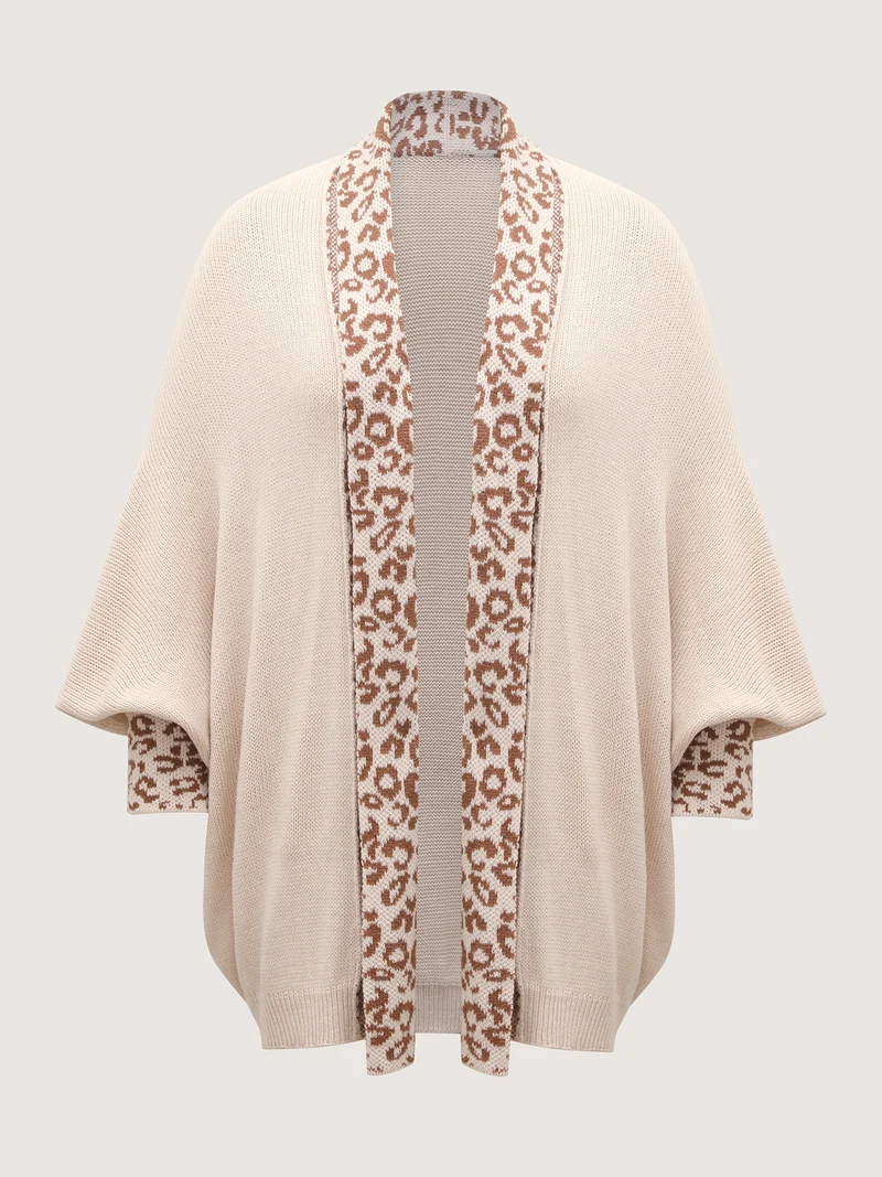 Leopard Collar Dolman Sleeve Knit Cardigan