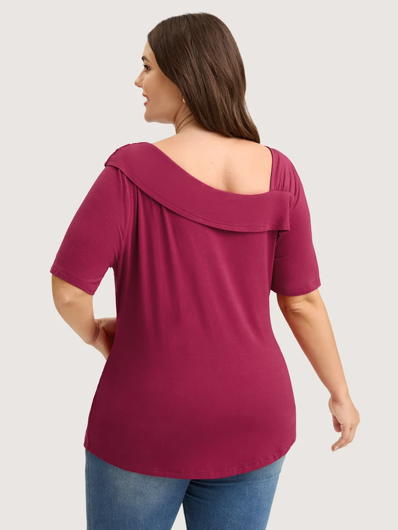 Supersoft Asymmetrical Neckline Solid T-Shirt