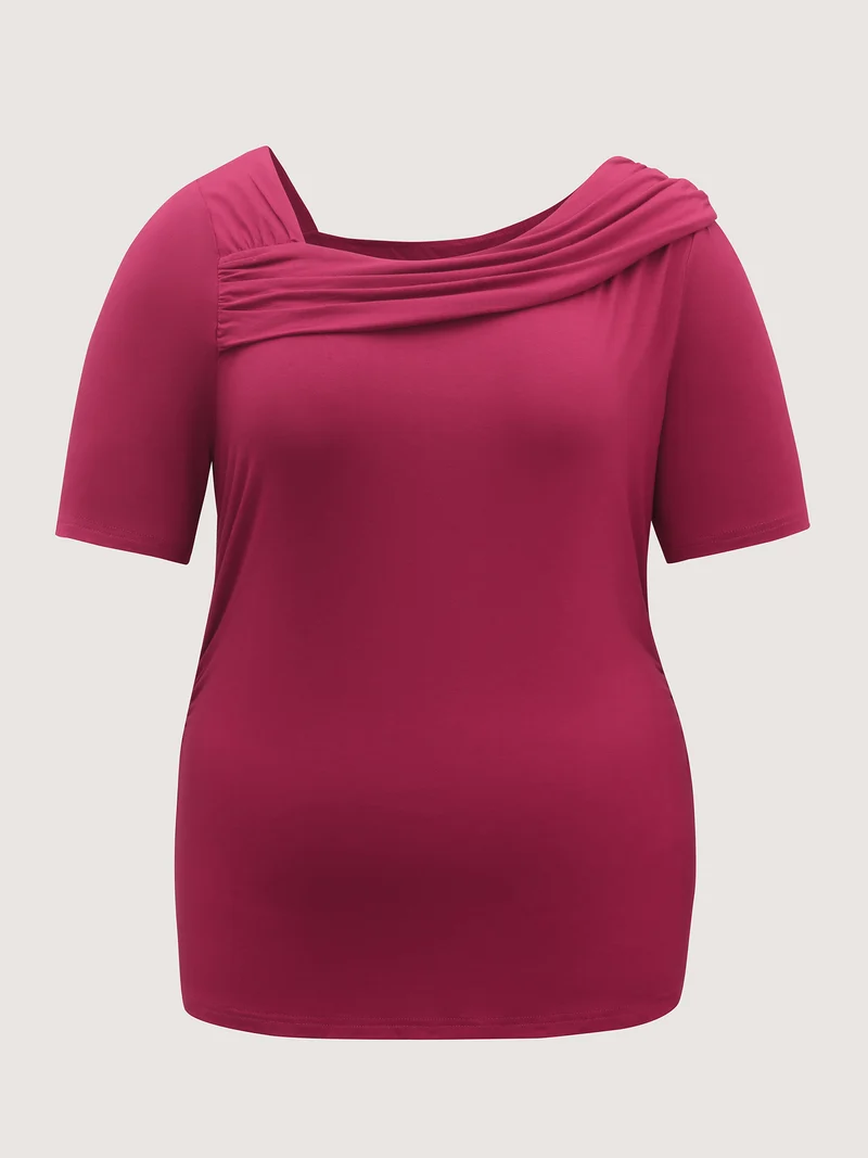 Supersoft Asymmetrical Neckline Solid T-Shirt