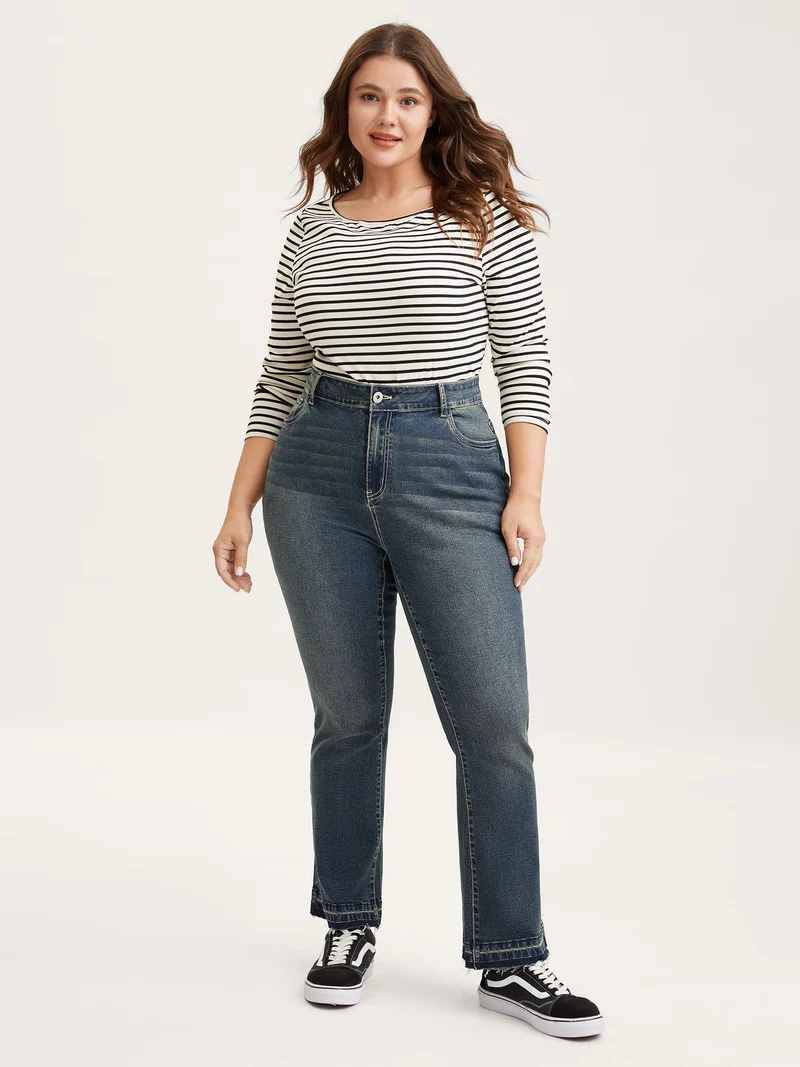 Rolled Cuff Straight-Leg Jeans