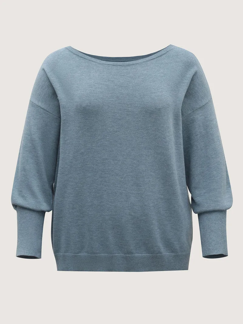 Drop Shoulder Solid Ribbed Pullover