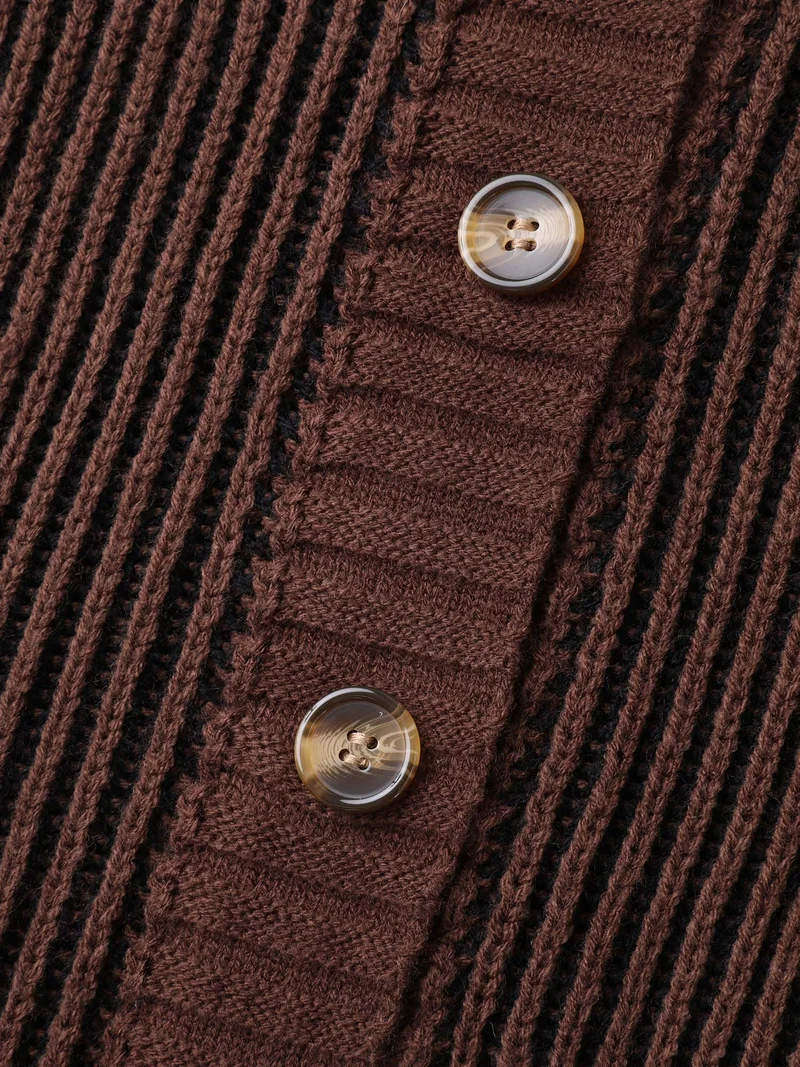 Textured Pocket Buttons Solid Knit Cardigan