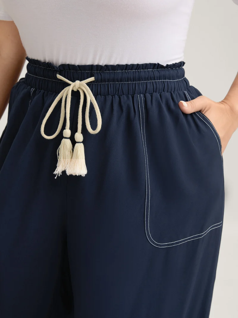 Contrast Thread Detail Wide-Leg Pants
