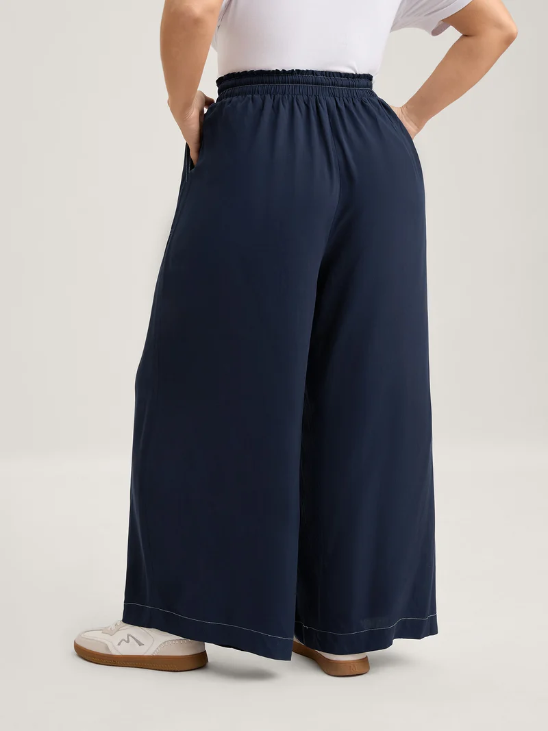 Contrast Thread Detail Wide-Leg Pants