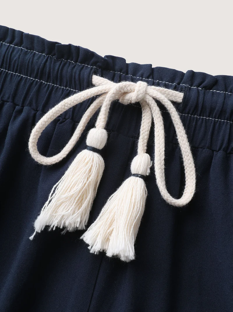 Contrast Thread Detail Wide-Leg Pants