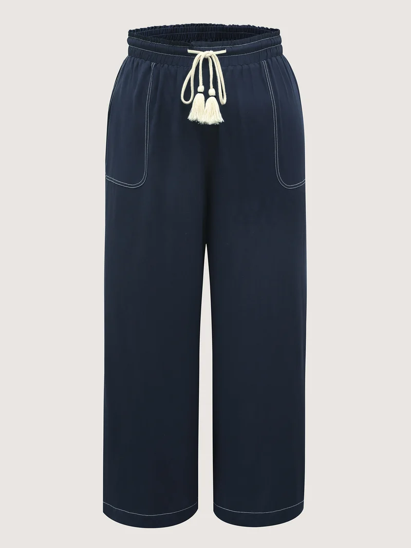 Contrast Thread Detail Wide-Leg Pants