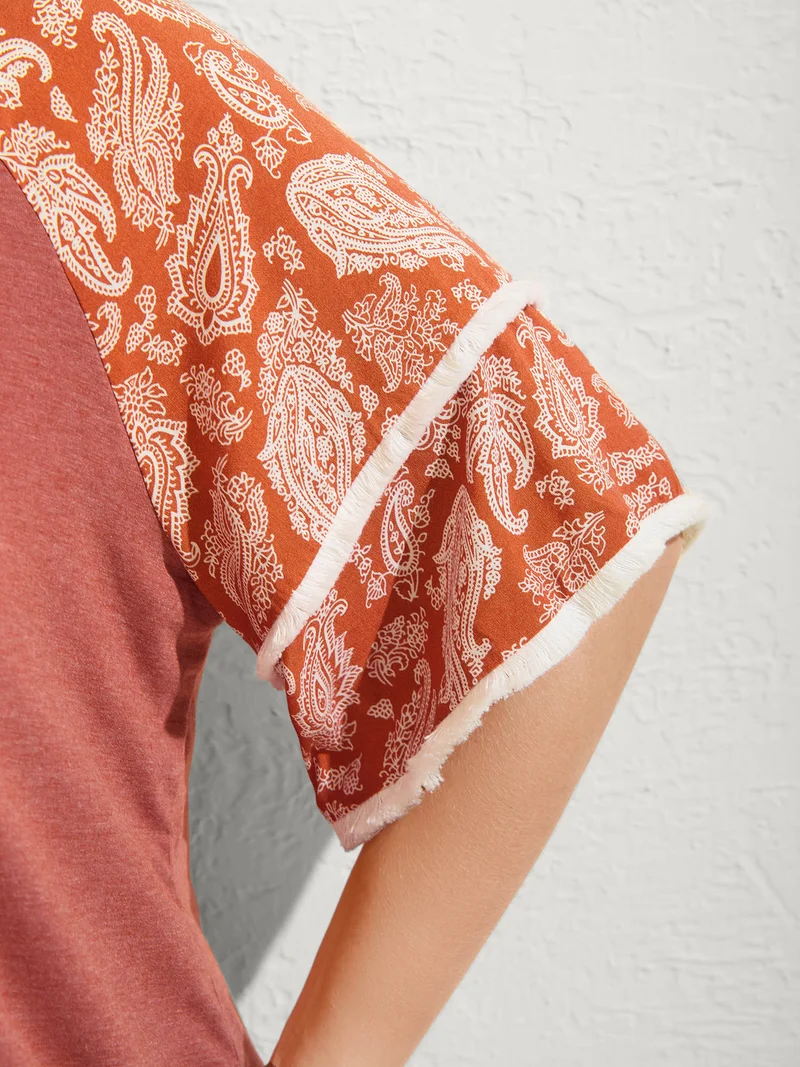 Supersoft Rayon Tassel Paisley Sleeve T-Shirt