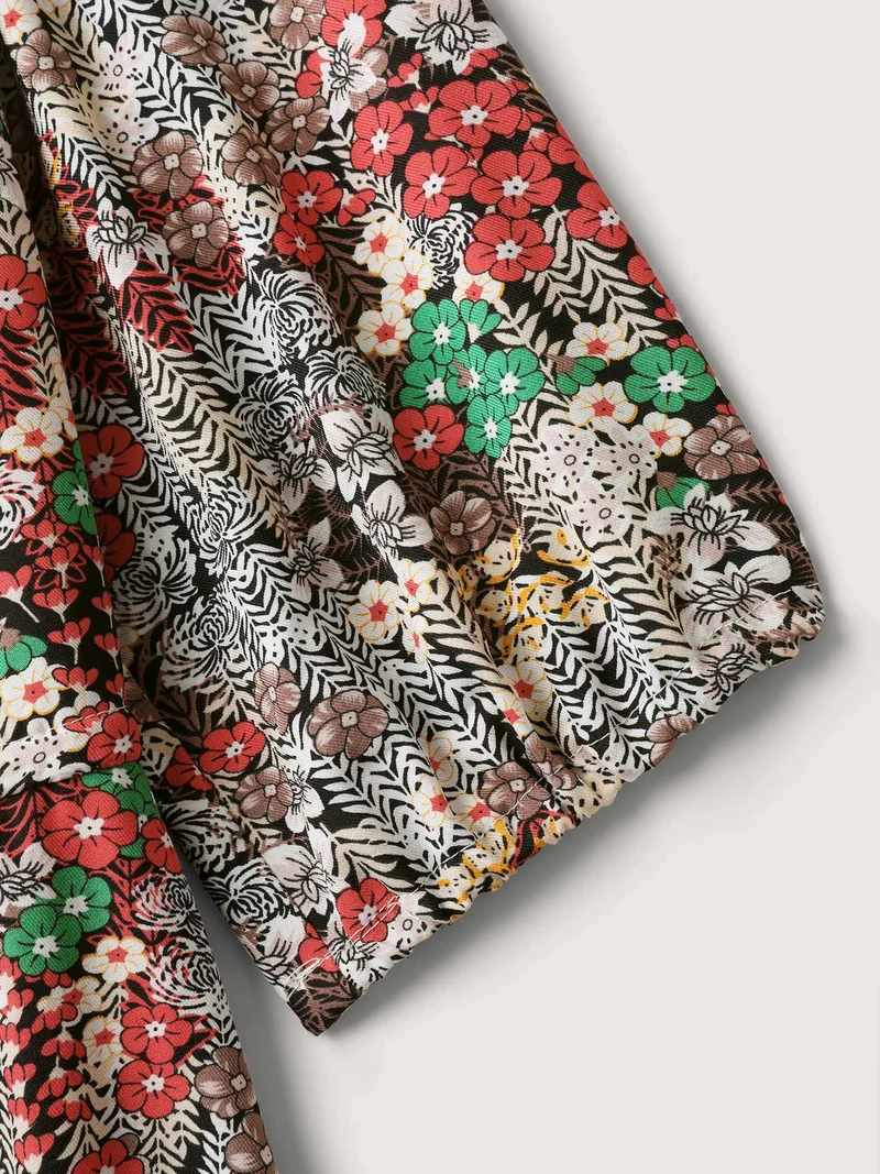 Floral Print Drawstring Waist Pockets Midi Dress