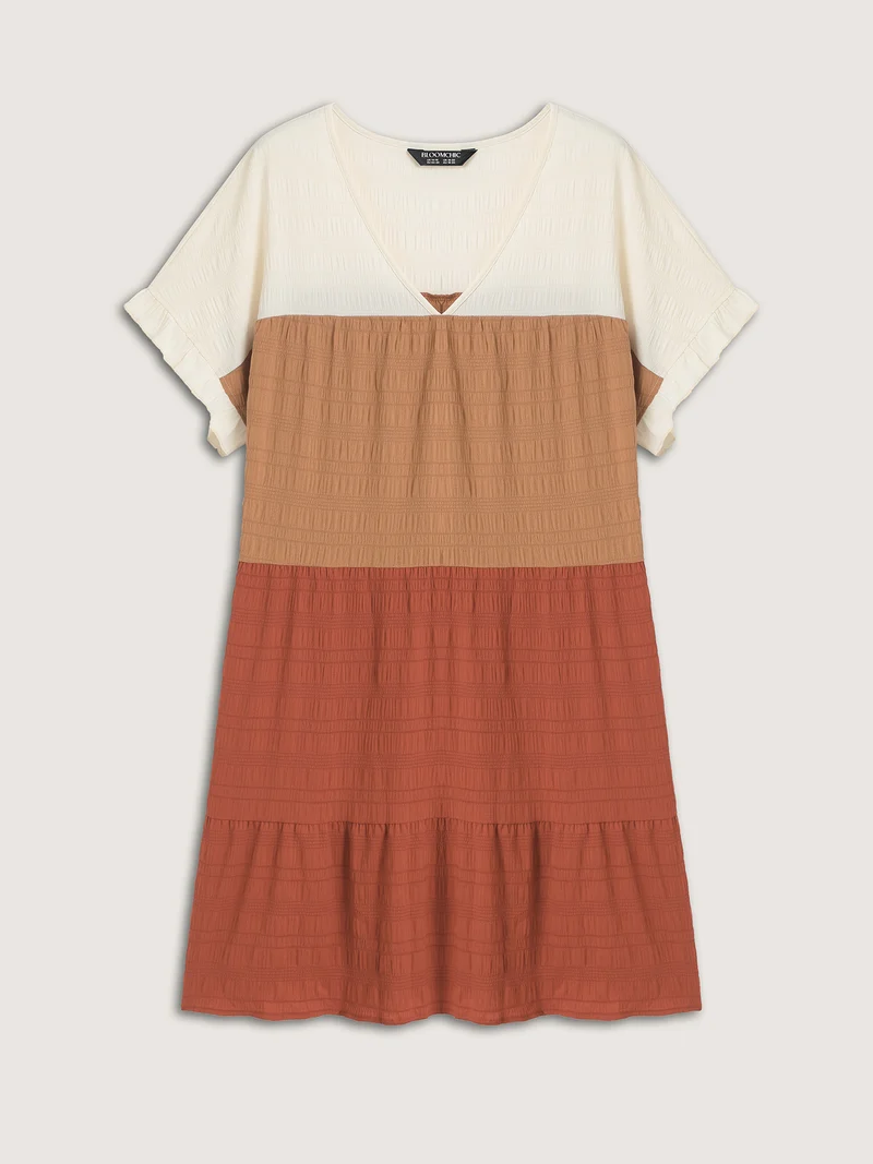 Textured Color Block Tiered Midi Dress