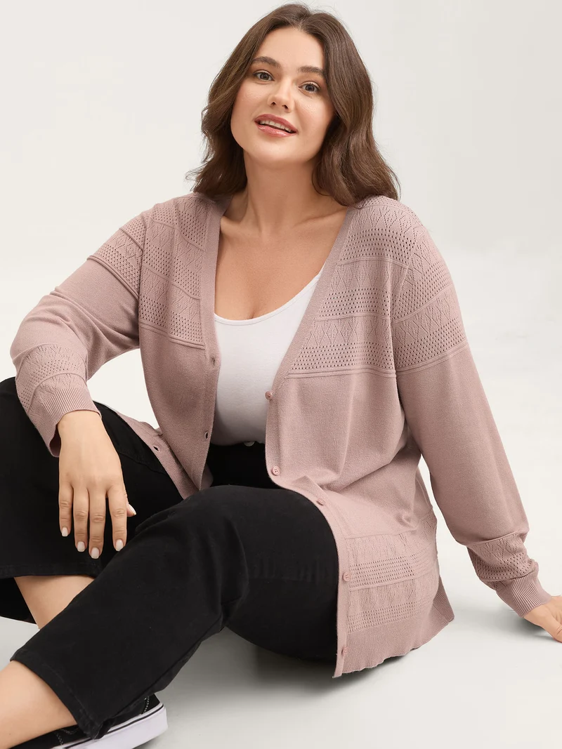 Supersoft Textured Button Long Sleeve Knit Cardigan