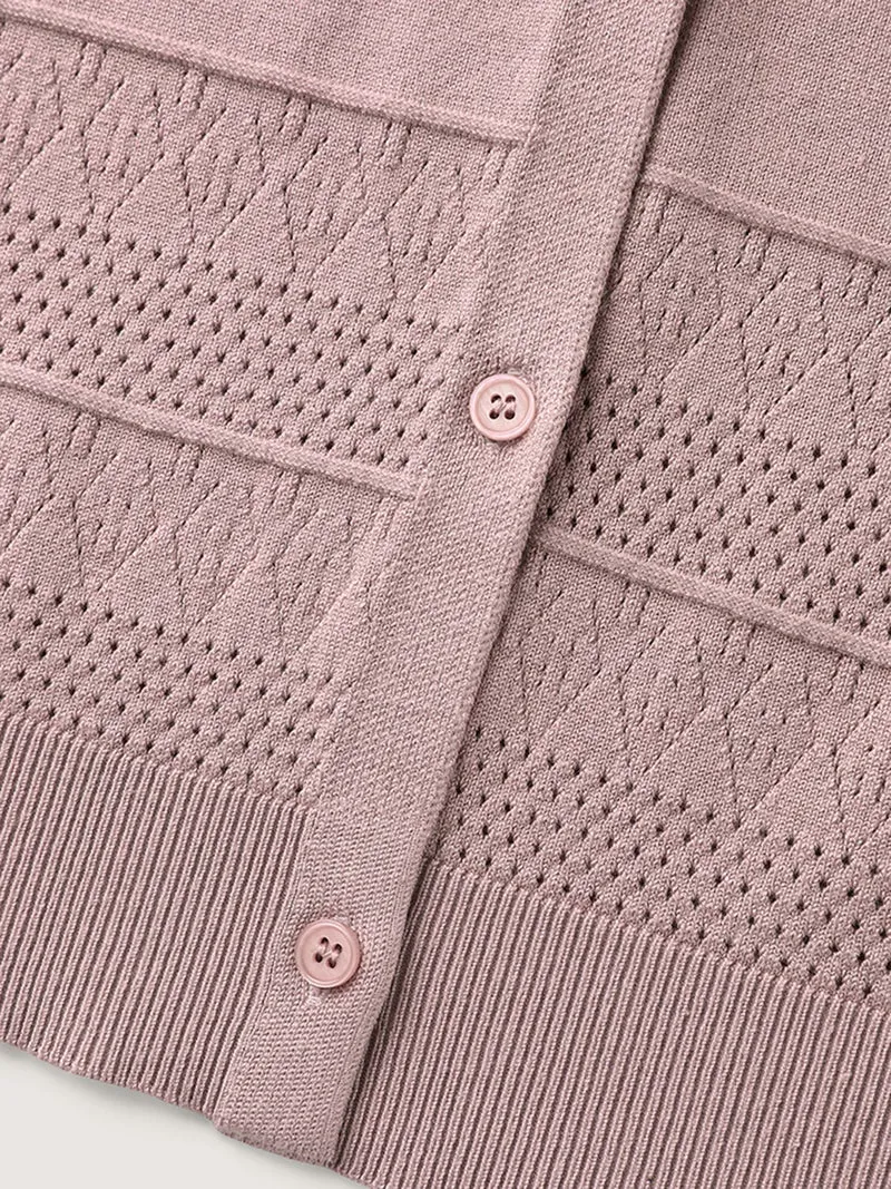Supersoft Textured Button Long Sleeve Knit Cardigan