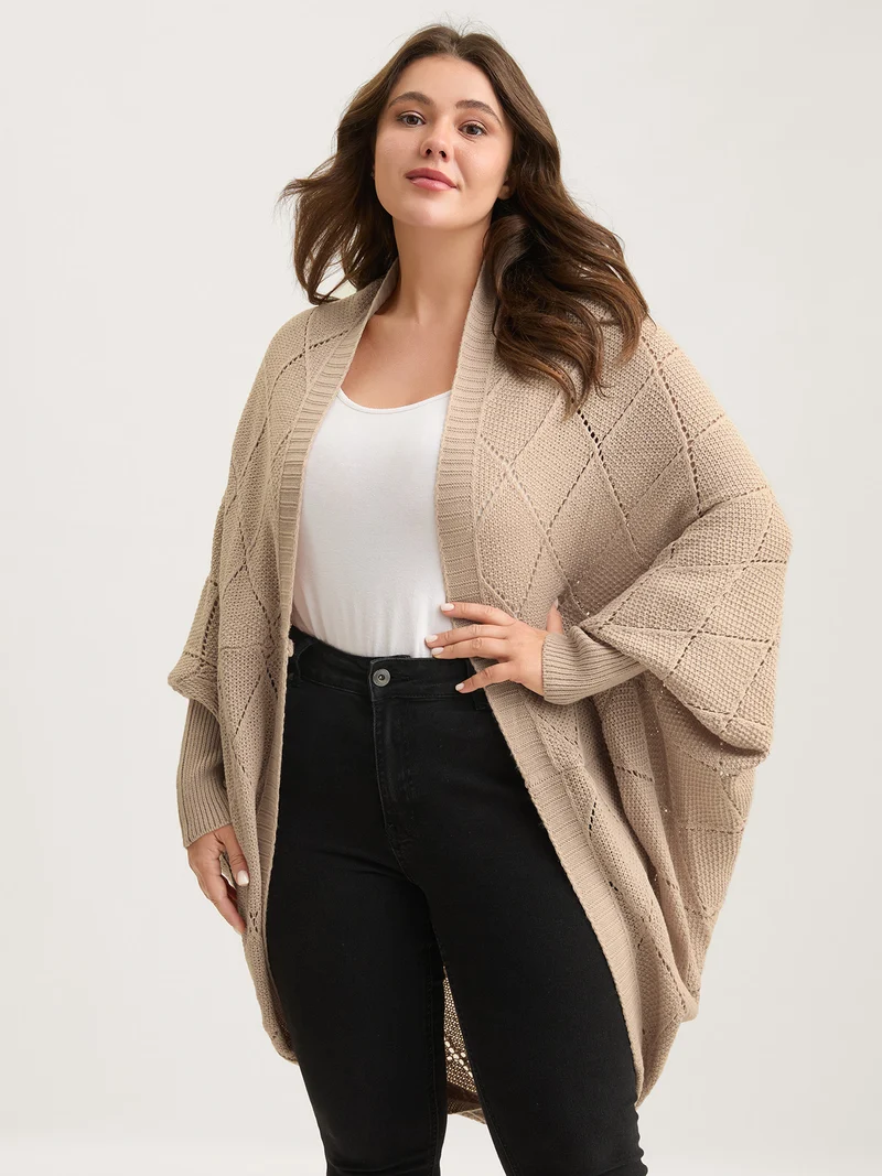 Textured Dolman Sleeve Open Knit Cardigan