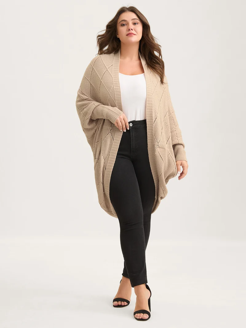 Textured Dolman Sleeve Open Knit Cardigan