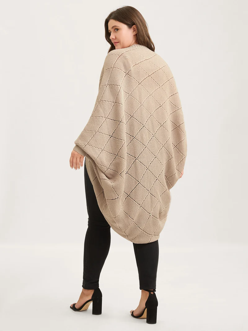 Textured Dolman Sleeve Open Knit Cardigan