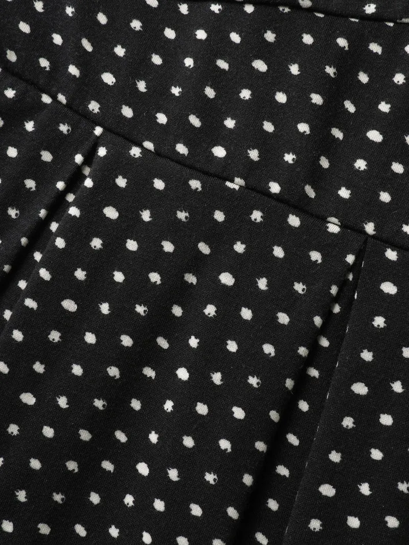 Polka Dots Pleated Overlap Bodice Midi Dress