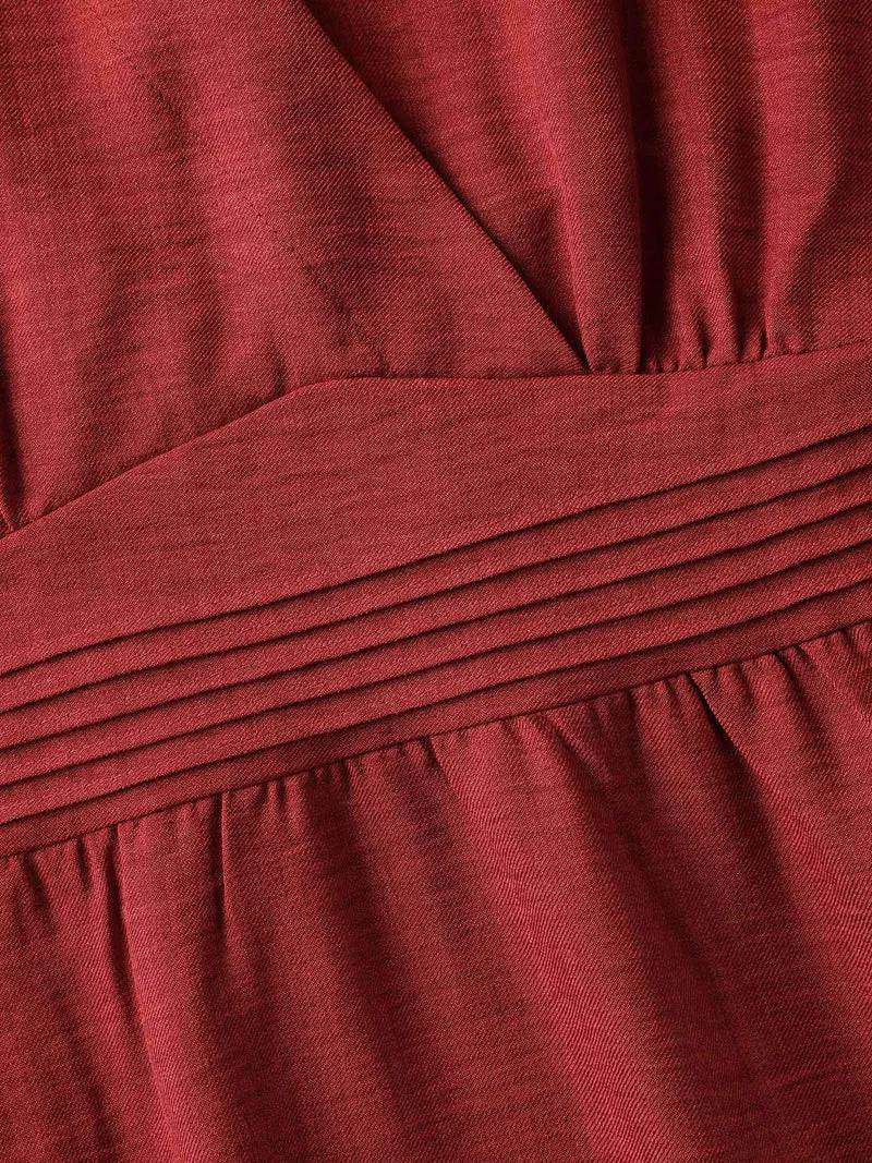 Waist-Cinched Tiered Surplice Midi Dress