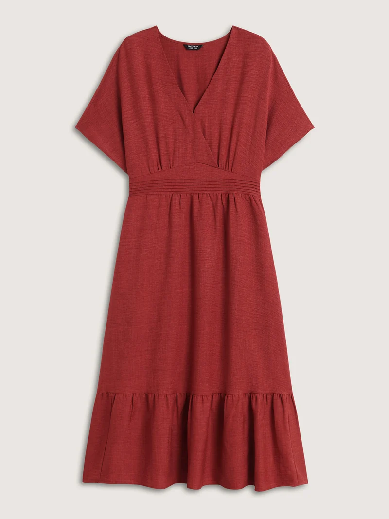 Waist-Cinched Tiered Surplice Midi Dress