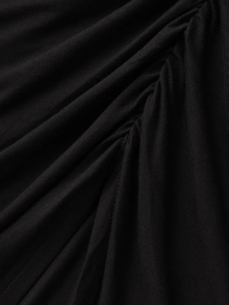 One Shoulder Ruched Split Hem Midi Dress