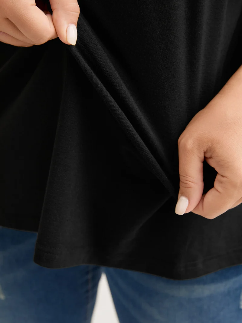 Off-Shoulder Metallic Detail Flowy T-Shirt