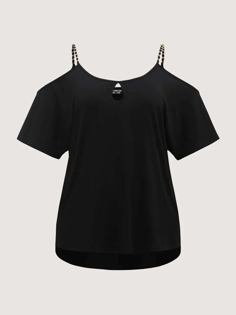 Off-Shoulder Metallic Detail Flowy T-Shirt