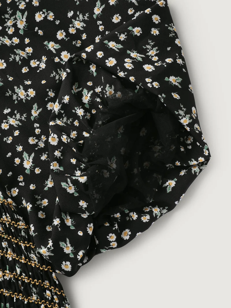 Shirred Bust Floral Fit and Flared Blouse