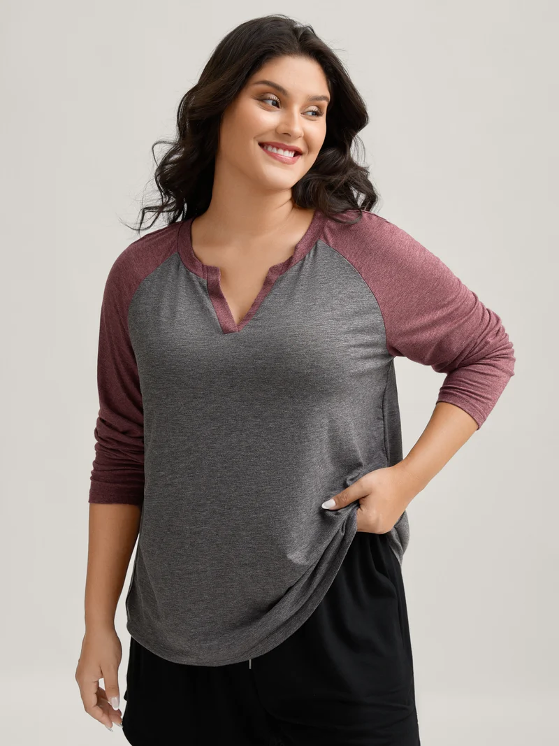 Supersoft Color Contrast Raglan Sleeve Lounge Top