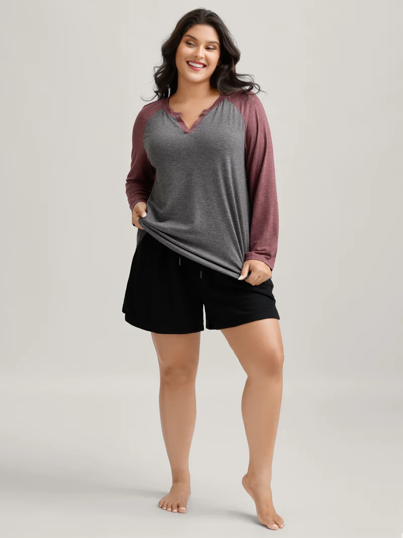 Supersoft Color Contrast Raglan Sleeve Lounge Top