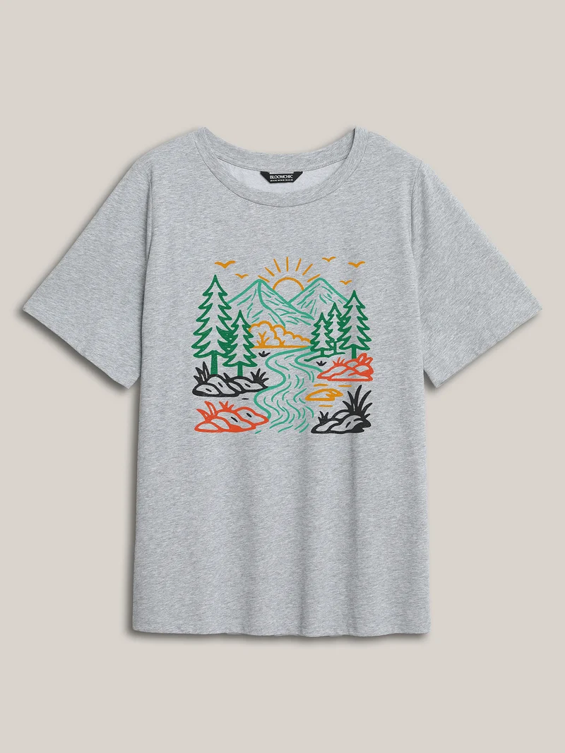 Mountain View Print Round Neck T-Shirt