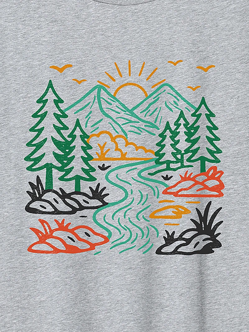 Mountain View Print Round Neck T-Shirt