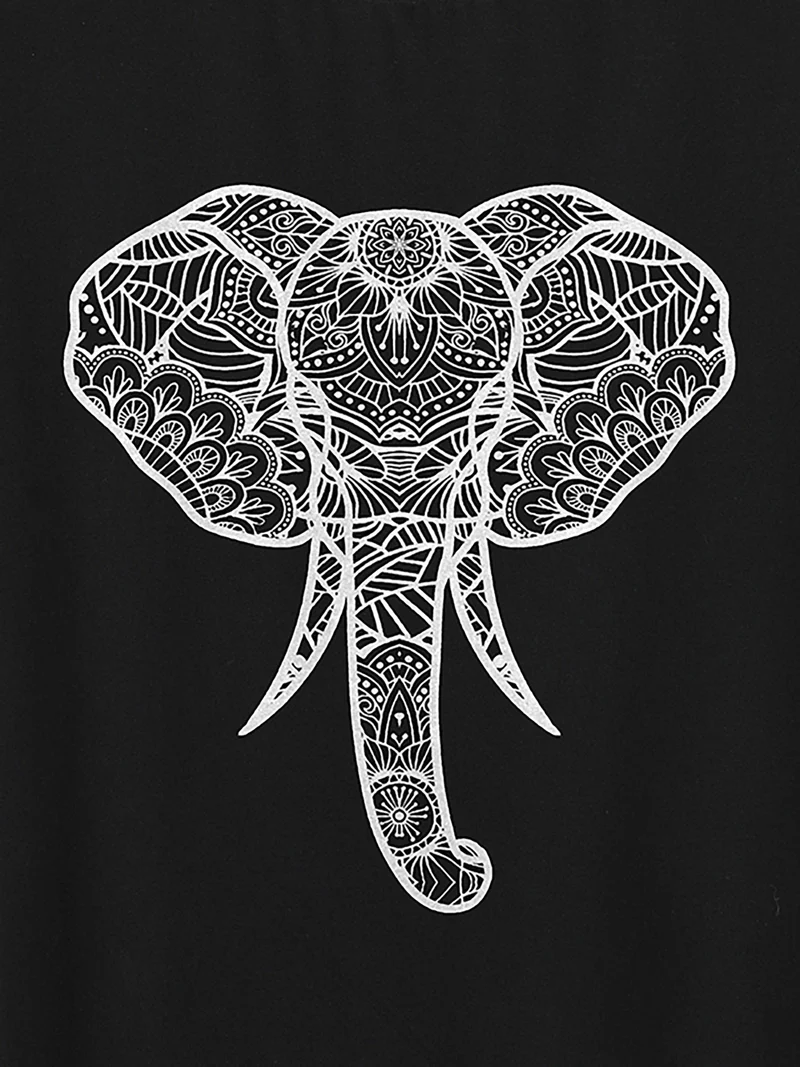 Elephant Abstract Print Round Neck T-Shirt