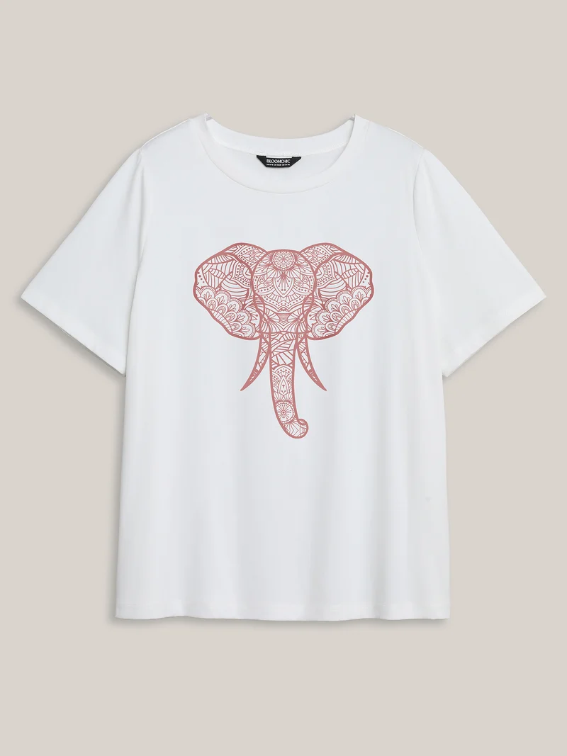 Elephant Abstract Print Round Neck T-Shirt