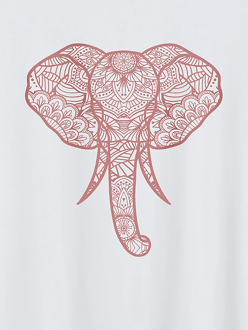 Elephant Abstract Print Round Neck T-Shirt