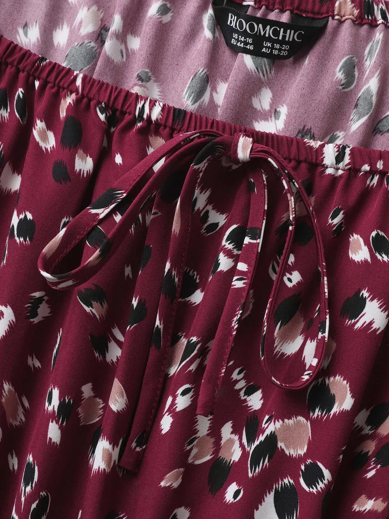 Leopard Brushed Print Neck Drawstring Blouse