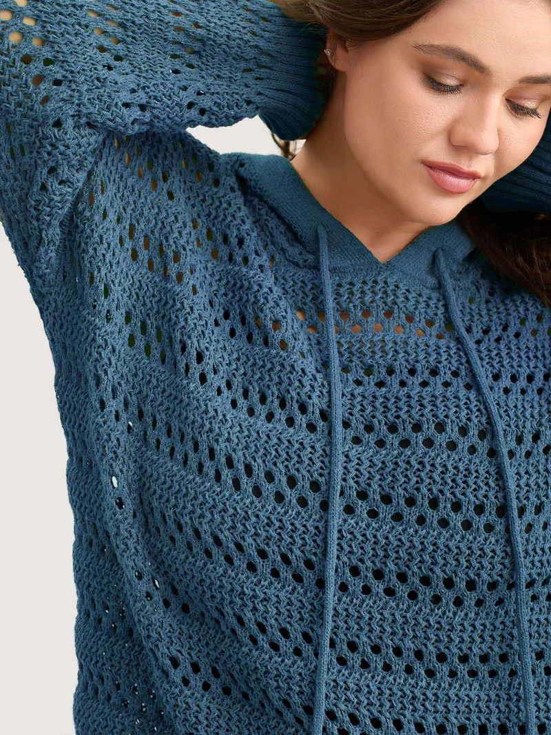 Cut-Out Textured Drop Shoulder Pullover