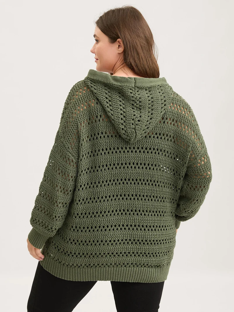 Cut-Out Textured Drop Shoulder Pullover