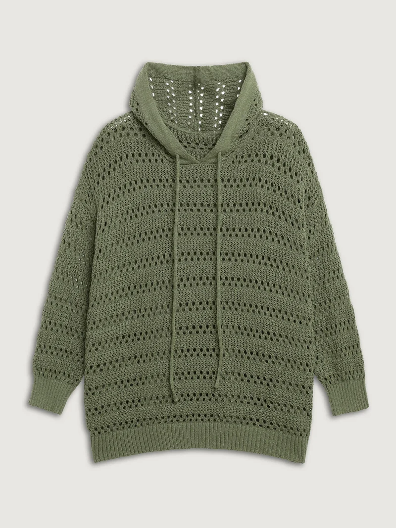 Cut-Out Textured Drop Shoulder Pullover