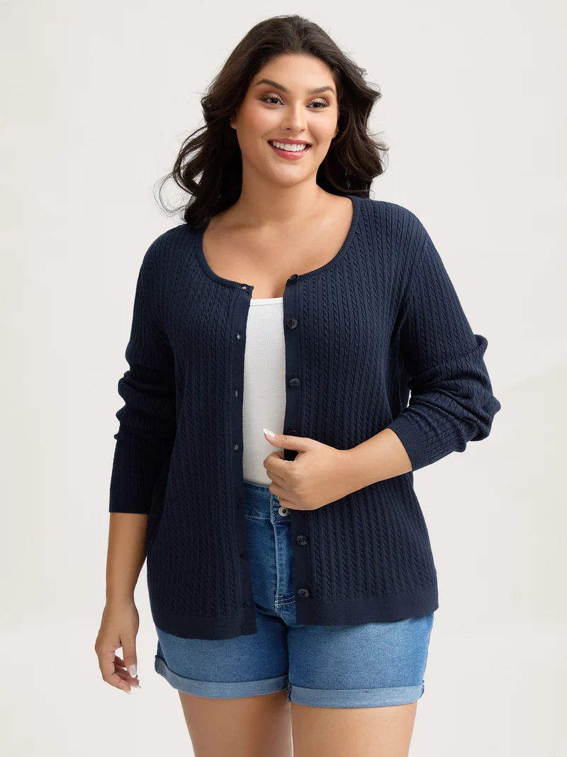 Supersoft Cable Knit Button Solid Cardigan