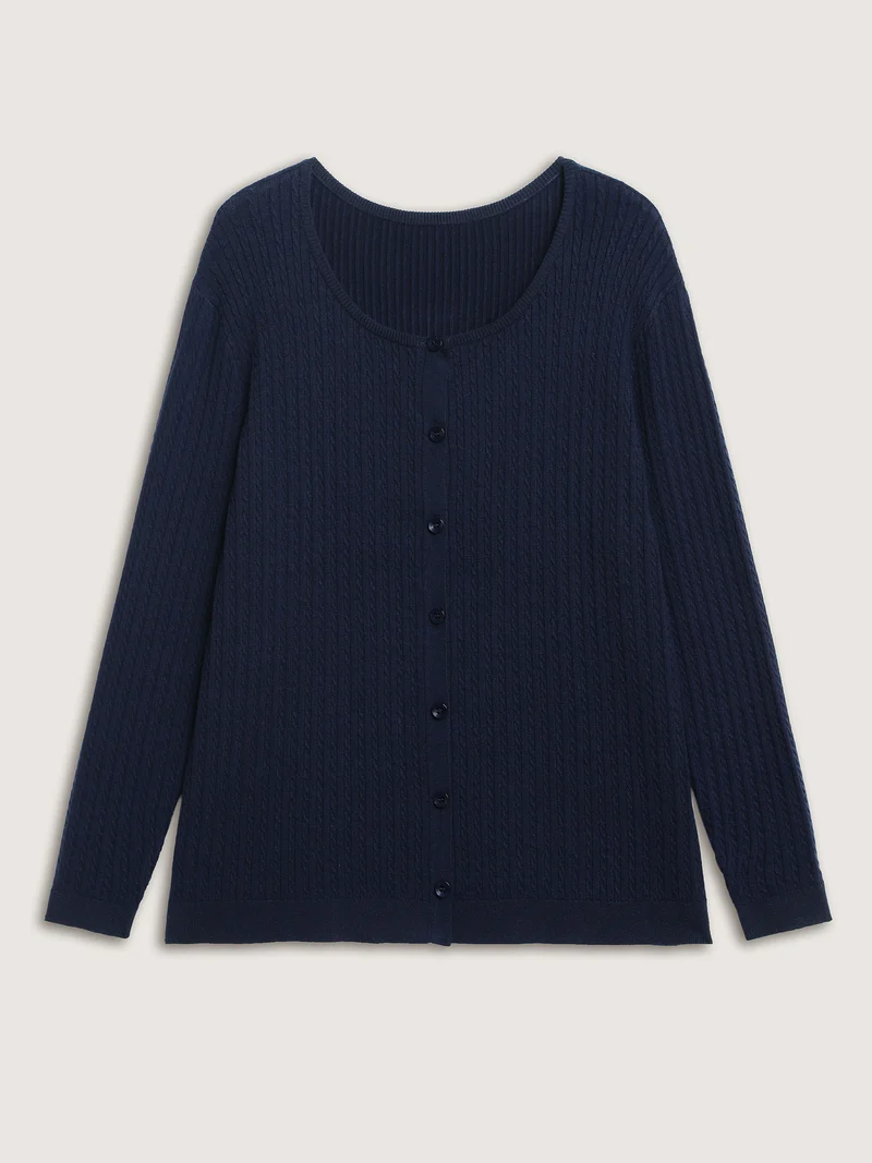 Supersoft Cable Knit Button Solid Cardigan
